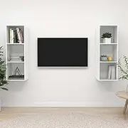 Wall-Mounted TV Cabinets 2 pcs High Gloss White Engineered Wood TV Furniture