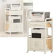 Printer Stand,Floor Standing Double Layer Media Stand Cabinet,with Drawer Storage Shelves,for Fax Machine Scanner Files Books(Yellow)