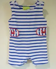 NWT Classic Whimsy Crab Applique Stripe Shortall /Jon Jon Boy's Size 12 Months