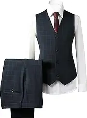 [Zylphorix] Mens Plaid 3 Pieces Suit Business Party Blazer Pants & Vest Checked Vintage One Button Jackets
