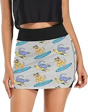 [RPLIFE] Cartoonish T Rex Mini Skort, Womens Sports Skirts, Quick Dry Skirt