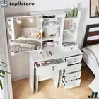 Dressing Table Mirror Stool Set Vanity Makeup Desk Organizer Drawers & Shelves