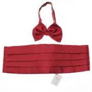 Italo Ferretti NWT Pleated Cummerbund & Bow Tie Adjustable Set XL in Red Paisley