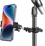 Phone Holder for Mic Stand, Adjustable Microphone Music Stand Mount for Mobile Phones, Rotatabe Phone Stand Compatible with for All iPhone, Android Cell Phone