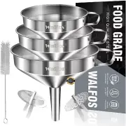 Stainless Steel Funnel, Walfos 3 Pack Kitchen Funnel with 2 Removable Straine...