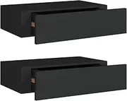 Viadxl Floating Shelves with Drawers - Wall-Mounted Storage - Sturdy MDF and Metal Construction - Black, 40x23.5x10 cm.