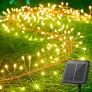 Solar Lights Outdoor Waterproof, 9.8Ft 120 LED Solar String Lights, 8 Modes Fire