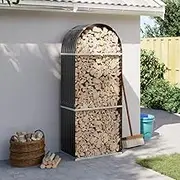 Garden Firewood Rack Outdoor Log Holder Rack Storing Wood Logs, Metal Wood Pile Storage Organizer, Weather-Resistant, Anthracite 80x45x190 cm Galvanised Steel