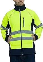 WORK IDEA Men's Safety Jacket High Visibility Reflective Softshell Jacket Hi-Vis Waterproof and Windbreaker with Fleece Lined