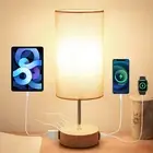 Bedside Lamp with USB A+C Charging Ports & AC Outlet Touch Control Table Lamp fo