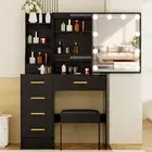 Dressing Table 10 LED Lights Vanity Table with Sliding Mirror Stool Makeup Table