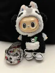 Blue Lafufu NOT Authentic Labubu Doll w/ Koala Outfit, Shoes and Mickey Lanyard