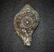 Antique Tibetan Asta Mangal Carved Left conch Shell Trumpet Instrument Nepal
