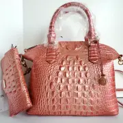 Brahmin Duxbury Dome Satchel Bellini Metallic Leather Bag+Tri-fold Wallet NWT