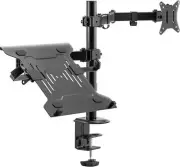Dual Monitor Arm with Laptop Tray, Desk Mount with Notebook Stand, Adjustable