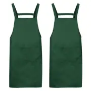 2pcs H Style Apron Kitchen Cooking Aprons Long Artist Apron Dark Green