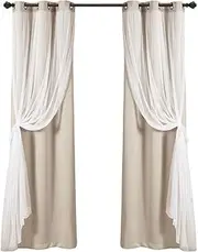 Lush Decor Sheer Grommet Curtains with Insulated Blackout Lining, Window Curtain Panels, Pair, 38" W x 120" L, Wheat - Curtain with Sheer Overlay, Elegant Blackout Curtains for Bedroom