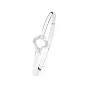 Silver Cz Clover Top Clip Oval Bangle in Clear