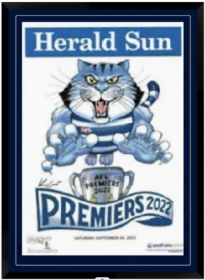 GEELONG CATS 2022 AFL PREMIERS GRAND FINAL PREMIERSHIP MARK KNIGHT MAT FRAMED