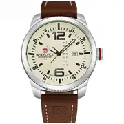 9063 Simple Design Men Wristwatch Date Display Leather Strap Quartz Watch Silver-Yellow