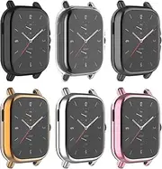 6-Pack Case intended for Amazfit GTS 3/ GTS 2 All-Around Case Screen Protector TPU Plated Protective Cover Bumper Shell Waterproof Case intended for GTS 2/GTS 2E/GTS 3 Watch