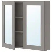 ENHET mirror cabinet with 2 doors, grey/grey frame, 80x17x75 cm