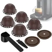 5PCS Reusable Capsule Vertuo Pods, Refillable Coffee Capsules with Silicone Lids and Brush,Food Grade BPA Free Coffee Capsules Compatible for Coffee Machine (Brown 150ml)