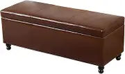 Exquisite Footstool Modern Upholstered Leather Storage Stool,Wooden Tufted Footrest Stool,Rectangle Storage Bench,Coffee Table,Comfortable Living Room Bedroom Bench-Brown 80x43x42cm(31x17x17inch)