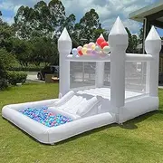 Inflatable White Bounce House Professional Jumping Bouncy Castle Bouncer for Wedding Party with Carrying Bag Repair kit (Premium Oxford Cloth 13 * 8.2 * 8.2 ft)