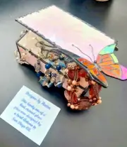 Stained Glass Jewelry Box Pink Champagne Opal Hand Leaded One of a Kind