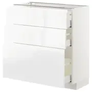 METOD base cabinet with 3 drawers, white Maximera/Voxtorp high-gloss/white, 80x37x80 cm