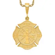 14K Solid Yellow Gold Fire Department FD Fireman Necklace
