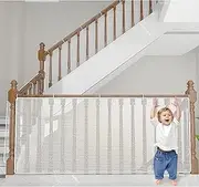 Banister Guard 3M*0.79M, Deck Safety Net for Baby Proofing, Balcony Mesh Netting, Balcony Netting for Pets,Stairway Deck Rail Mesh Netting for Child Safety, Pet Safety & Toy Safety (White, L)