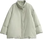 [Generic] Women's Minimalist Style Down Jacket, Casual Loose Stand Up Collar Down Jacket