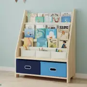 4 Tier Kids Book Shelf, Wooden Kids Book Rack Storage Bookshelf with Toy Storage