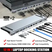 12In1 Type-C Laptop Docking Station USB 3.0 4K VGA PD USB Hub For MacBook#