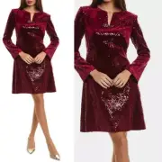 NWT Tadashi Shoji Shanti sequin embellished dress Pomegranate red Size 2
