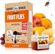Super Ninja Fruit Fly Trap - 4 Pack, Highly Effective Fruit Fly Trap for Indoors, Home & Kitchen, Up to 3 Weeks of Performance per Bottle, Kid & Pet Friendly