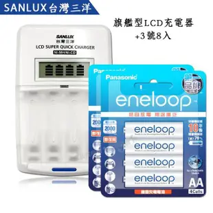 【SANYO 三洋】旗艦型充電器+國際牌eneloop 新款彩版低自放充電電池(3號8入充電組)