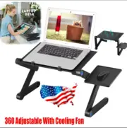 360° Adjustable Foldable Laptop Table Stand Lazy Sofa Desk Tray W/Cooling Fan