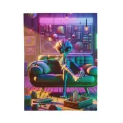 Velveteen Plush Blanket Alien Creature Retro Style Artwork Vivid