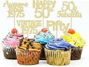 Gyufise 30Pcs Gold Glitter 50th Birthday Cupcake Toppers Vintage 1975 Awesome Since 1975 50 Fabulous Cupcake Picks 50th Birthday Wedding Anniversary Party Cake Decorations Supplies