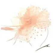 Fascinators Hat Flower Mesh Ribbons Feathers on a 7" Diameter / Champagne
