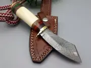 Damascus SURVIVAL CHOPPER Hun CAMPING Knife FIXED BLADE Bone Handle Sheath