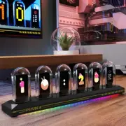 USB Powered RGB Nixie Tube Clock with IPS Color Screen, Corded Electric Aluminum