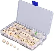 220 Pieces Wooden Beads 5 Sizes (6-14mm) of Unfinished Wood beads with Storage Box Wooden Spacer Beads for Jewelry Making