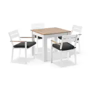 Balmoral 4 Seater Square Teak Top Aluminium Dining Table with Capri Chairs White - Denim Grey