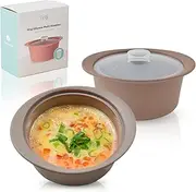 FIRGI 40oz Platinum Silicone Microwave Steamer Pot with Handle & Lid - Korean 100% Food-Grade Steamer Bowl, Heat-Resistant Cooker with Steam Holes, Easy Clean, Dishwasher Safe, Taupe Brown