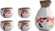 Ceramic Japanese Sake Set with 4 Cups, Hand Made, cat Box. Her/Him/Friend.