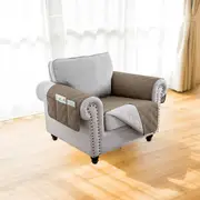 Recliner Sofa Cover Backless for 1/2/3 Seater with Pocket, Slipcovers Reversible Washable Elastic Adjustable Strap for home,Taupe